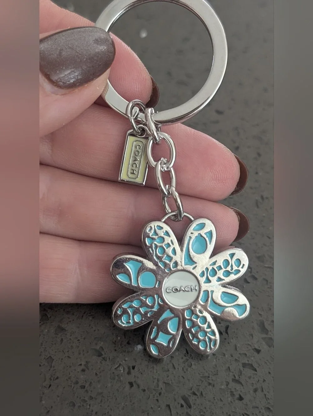 COACH Silver & Blue Flower Daisy Keychain Nwot